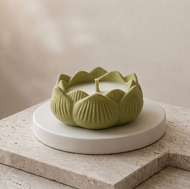 Bloom sculptural candle in olive for Citrus Whisper scent