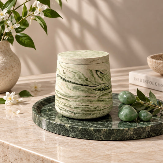 Marble Glow candle in green marble finish